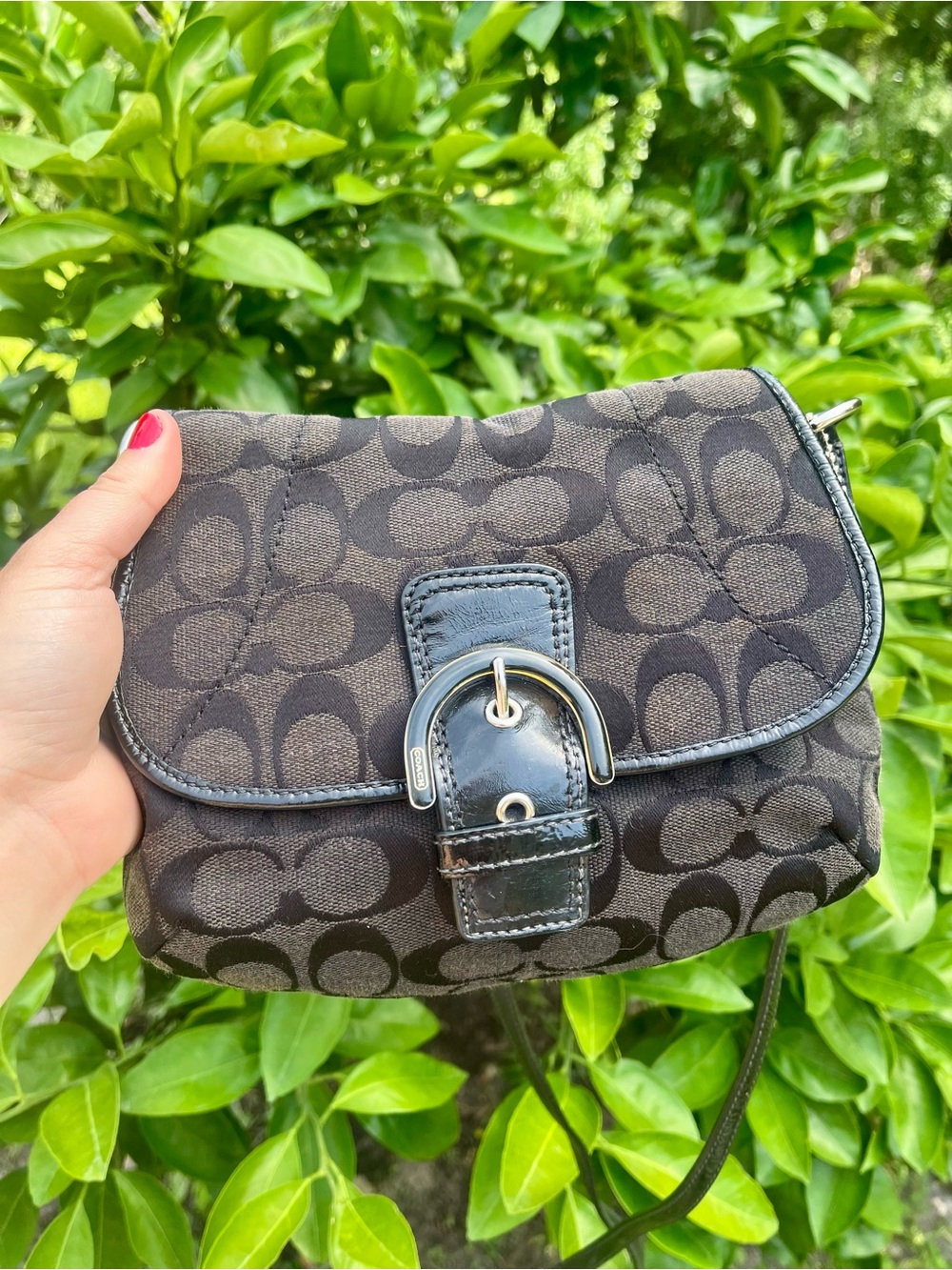 Coach Soho Signature Black Crossbody Bag with Buckle Flap